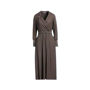 Amina Rubinacci Peserico Shirt Dress Womens 46 10 Brown VNeck Long Sleeve Belted